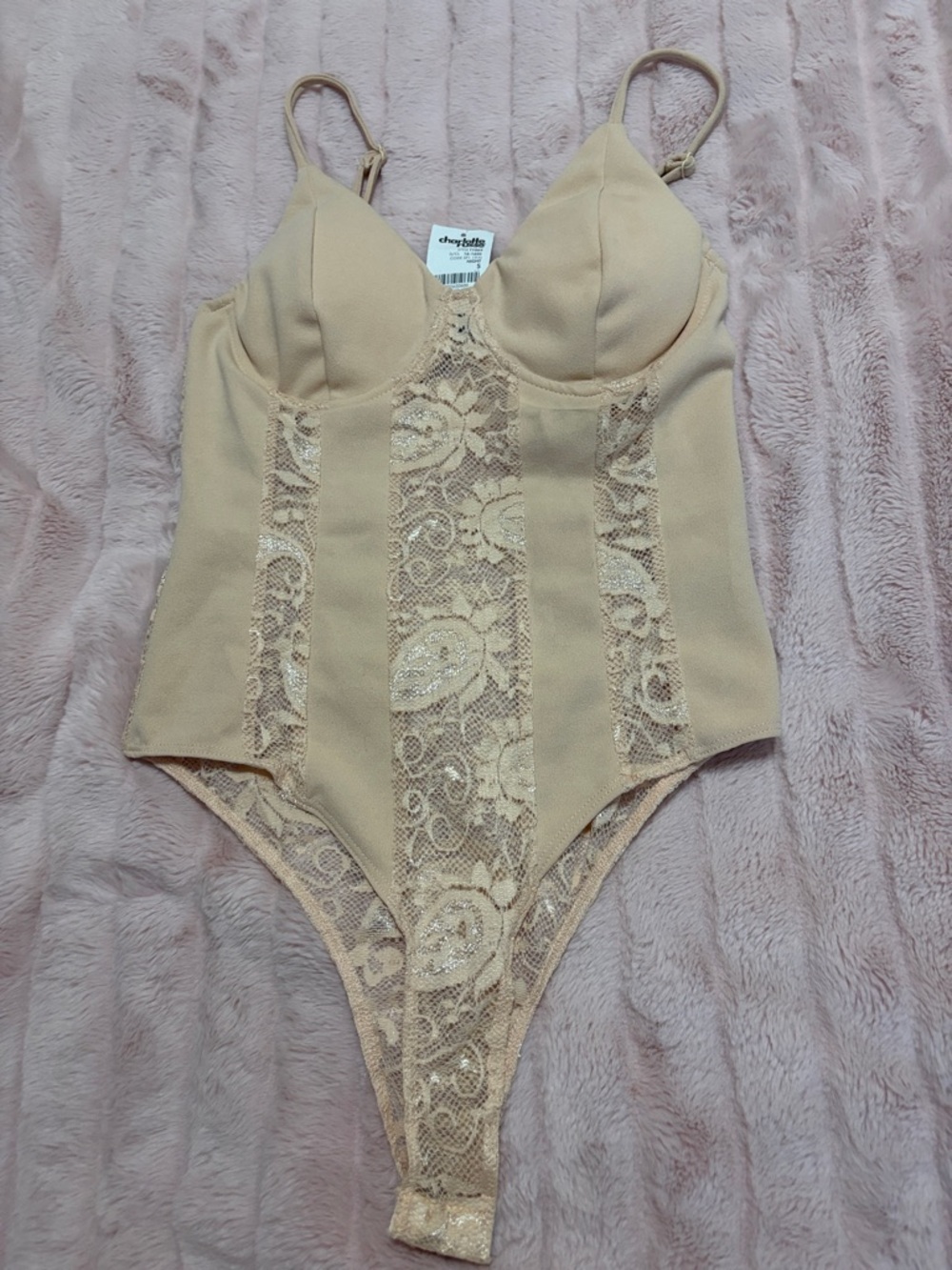 Charlotte Russe Nude Lace-Panel Bodysuit